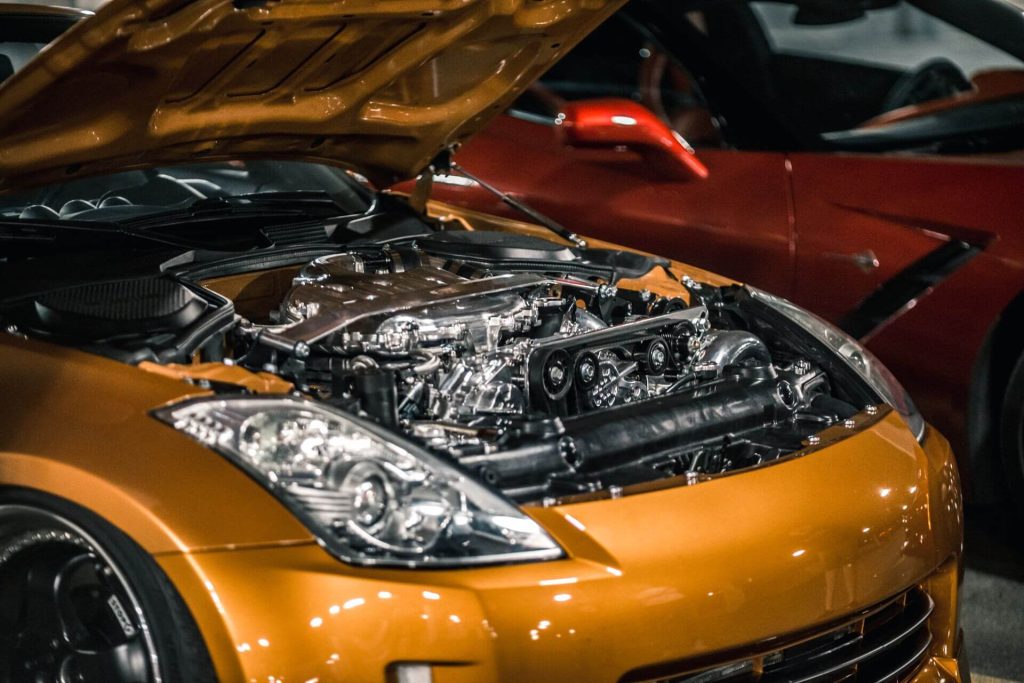 open hood of sports car